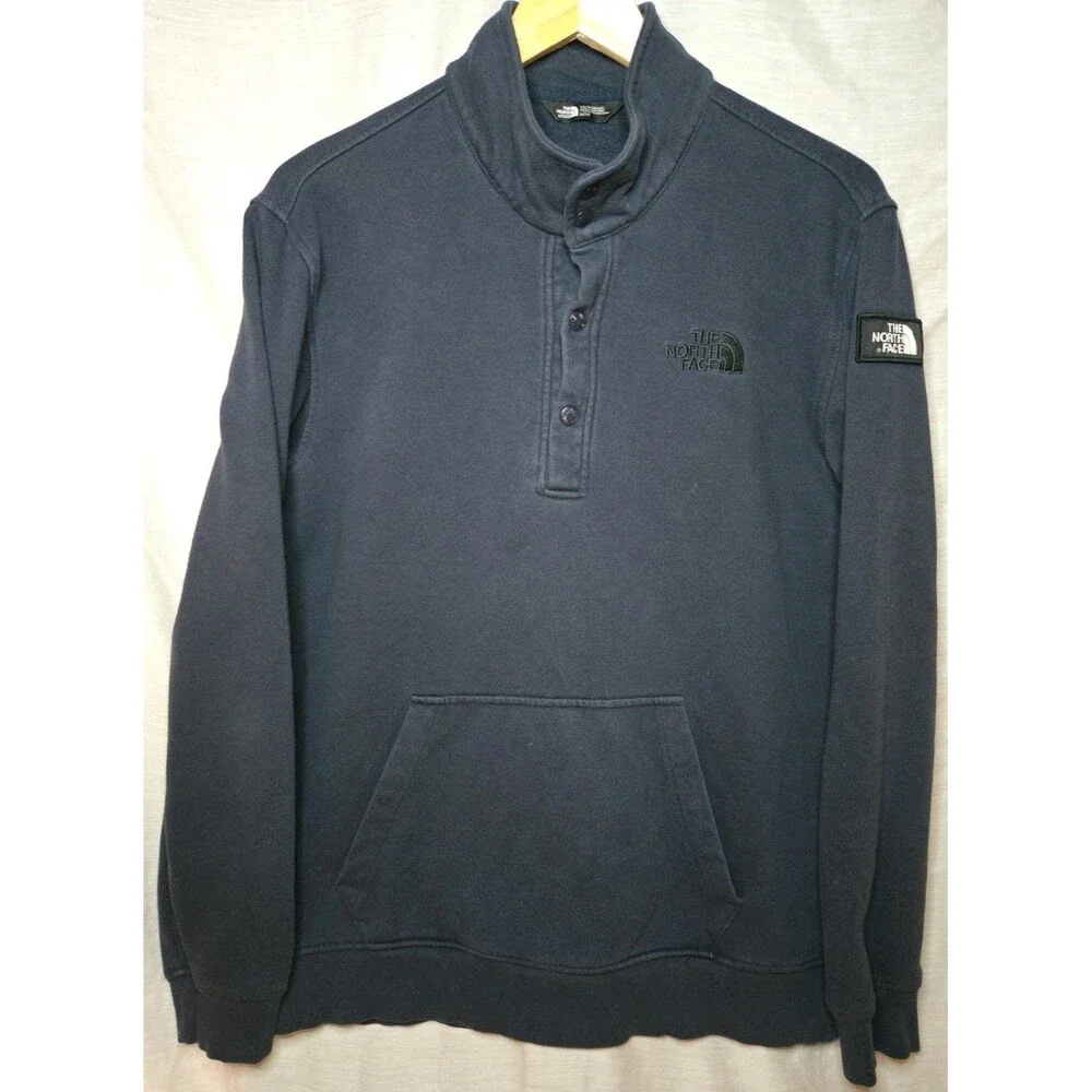 The North Face Sweater Mens M Blue 1/4 Snap Knit Mock Neck Long Sleeve Pullover